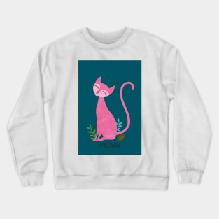 Pink kitten on a green color Crewneck Sweatshirt